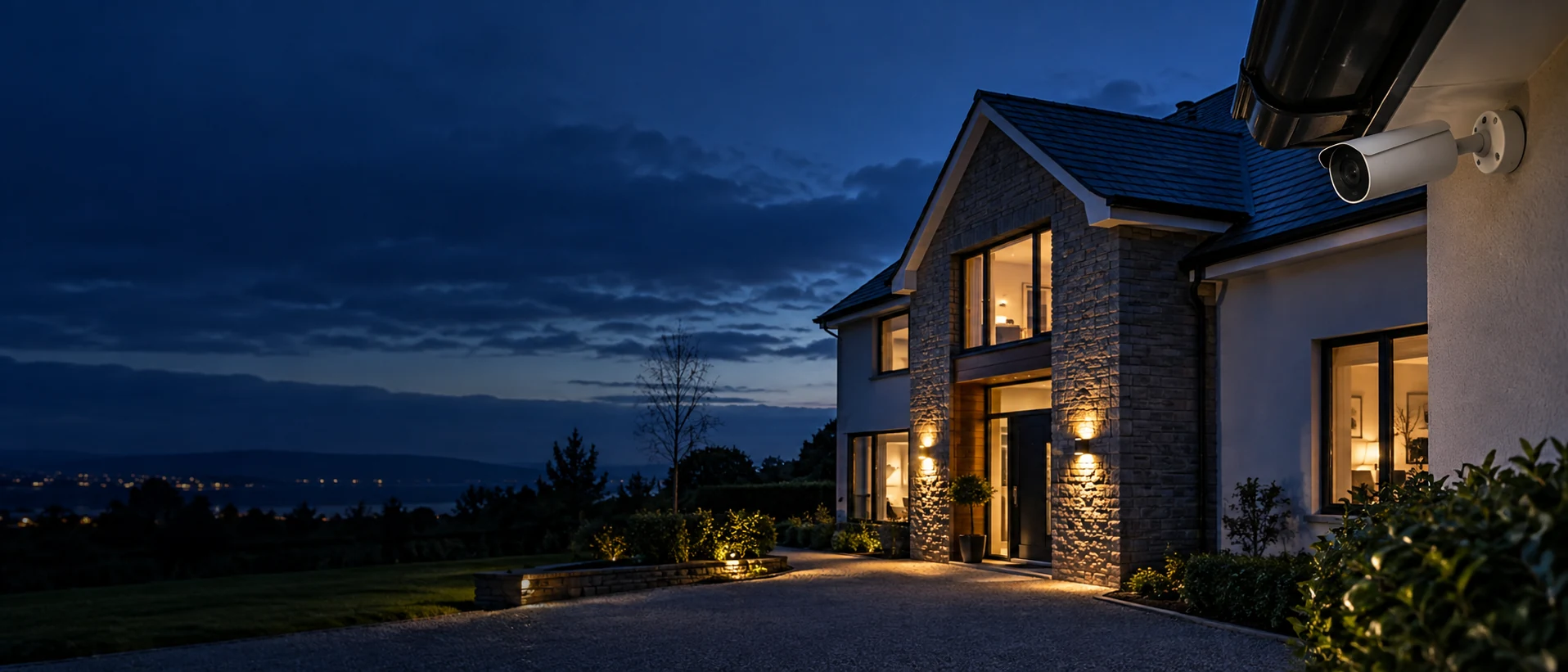 Home with an exterior CCTV camera installed